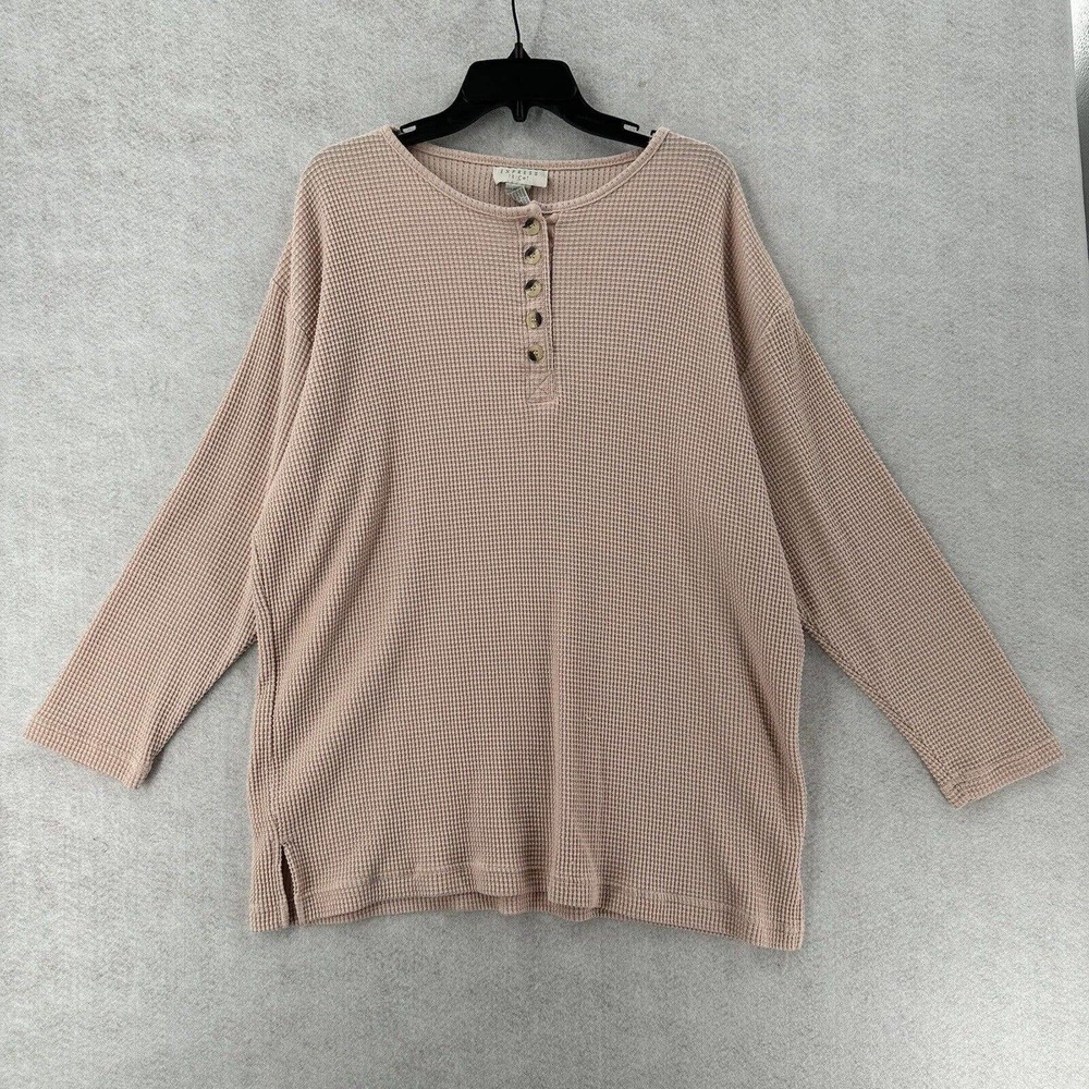 VTG Express Tricot Thermal Top Womens LARGE Pink Oversized Shirt Long‎ Sleeve